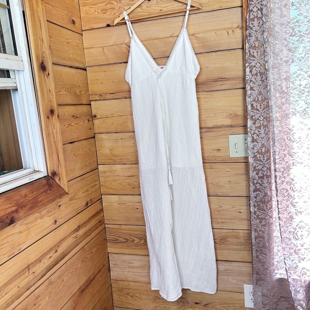White Maxi Dress Womens Large Lace Trim Boho Gauze Cotton Gentle‎ Fawn - Picture 5 of 10